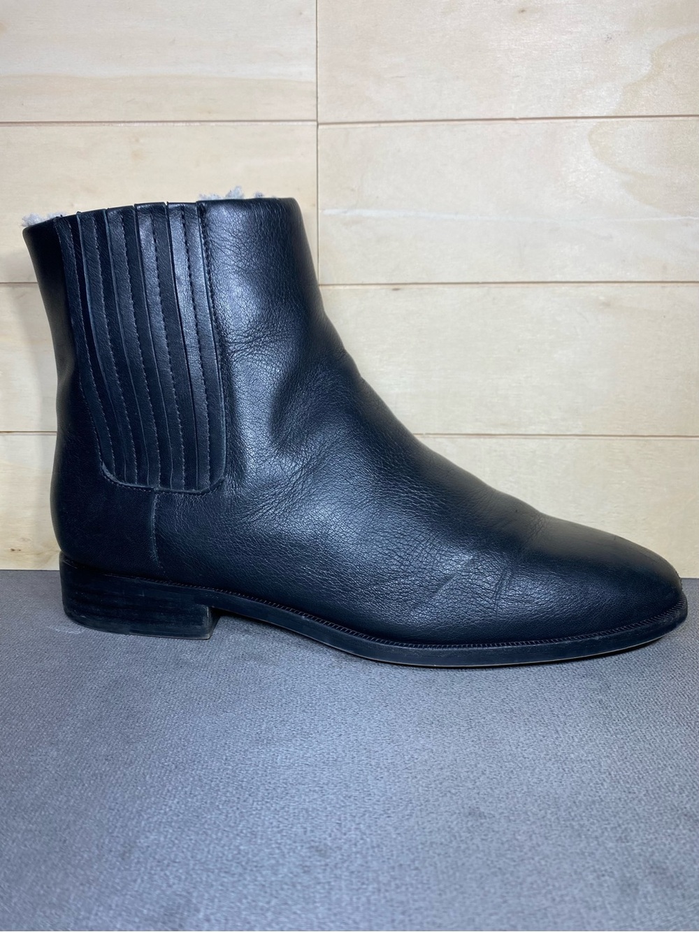 J Crew Shearling Chelsea Boots Black Leather Women's Size 8.5 Shoes Ankle Bootie